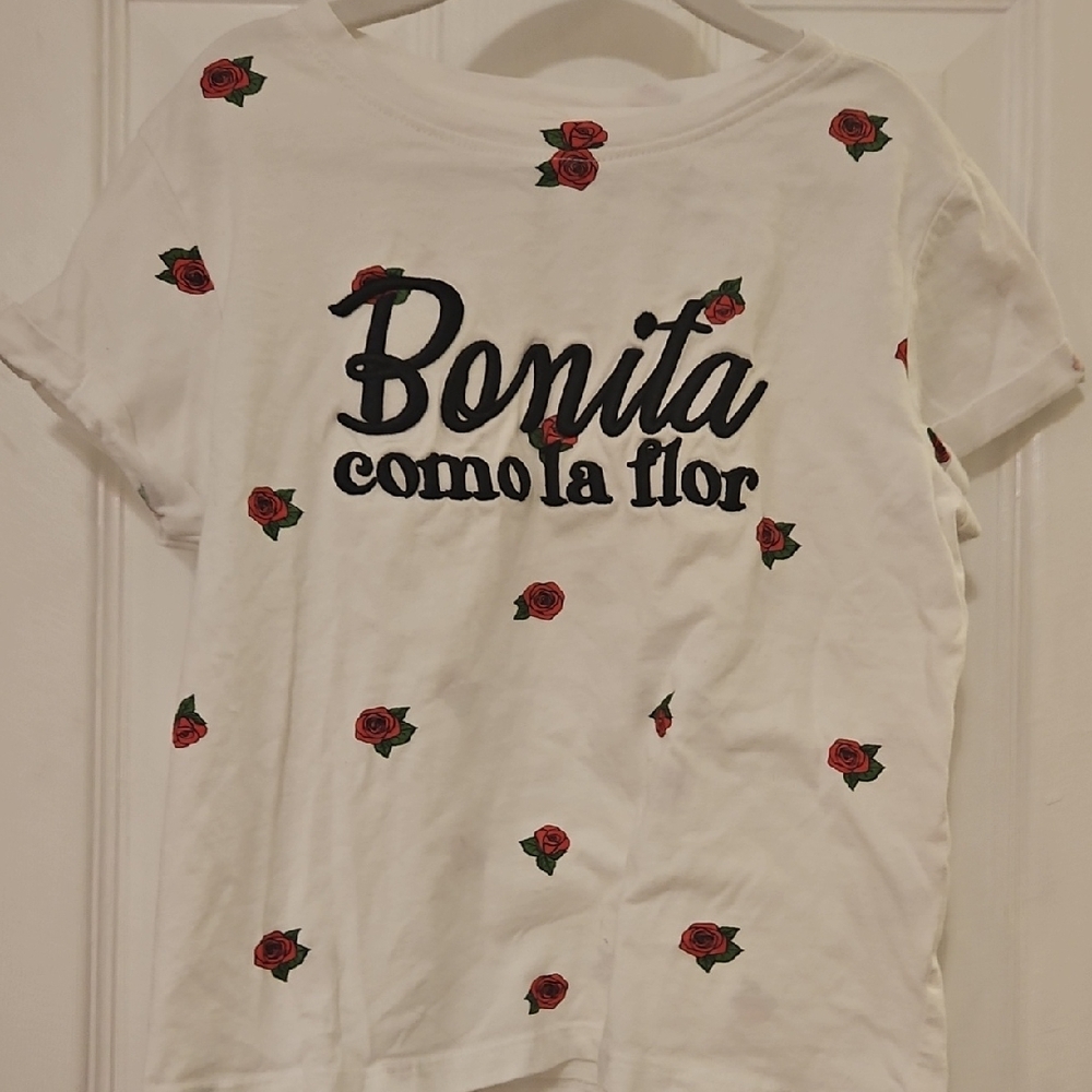 White Kids Shirt with Red Rose Print